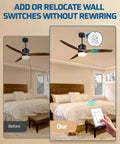 Wireless Light Switch And Receiver Kit No Wiring Required with remote control for ceiling fan and light in bedroom.