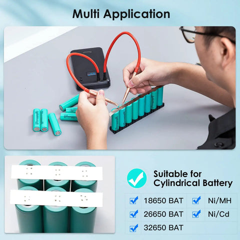 Person using 80 Level Adjustable Portable Spot Welder With LCD Screen Built In 6000mAh Battery to assemble battery packs