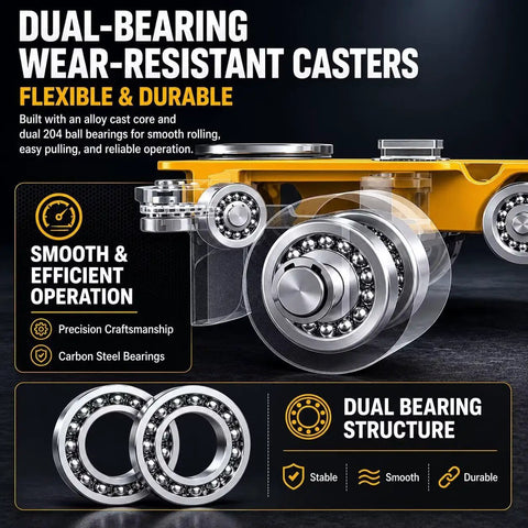 Heavy Duty 5 Ton Machinery Moving Skate With Rugged Frame Wear Resistant Stainless Casters Dual 204 Carbon Steel Bearings