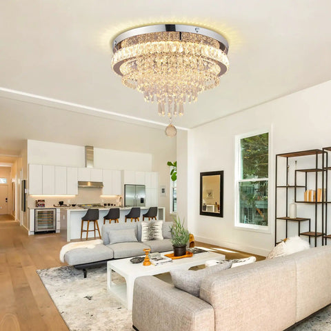 Modern 19.7 Inch Crystal Chandelier LED Flush Mount Ceiling Light Showpiece For Living Room Dining Room And Bedroom Not Dimmable Max 55W 85-265V With Three Color Temperatures 2700K 4000K 6500K in living room setting