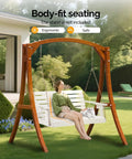 Heavy Duty 1600 LB HDPE Porch Swing For Two With Rotatable Cup Holder 4 FT Outdoor Bench Swing in a garden setting