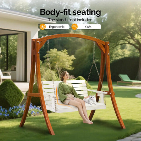Heavy Duty 1600 LB HDPE Porch Swing For Two With Rotatable Cup Holder 4 FT Outdoor Bench Swing in a garden setting