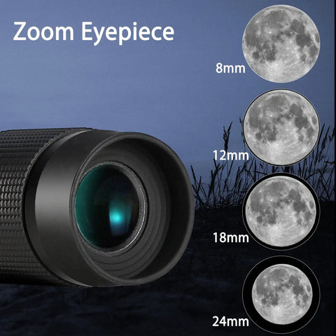 1.25 Inch Telescope Eyepiece Eight Millimeter To Twenty Four Millimeter Zoom With Universal Cell Phone Adapter and moon phases