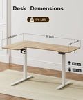 Acrolix L Shaped Electric Standing Desk 51x31.5 Inch dimensions showing ergonomic design and specifications for small office use.