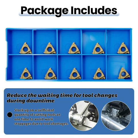 11ER A60 External Threading Carbide Inserts Pack For Steel, 60 Degree Right Hand Turning Inserts in blue packaging, 10 Pieces
