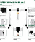 Straight Up Adjustable Aluminum Gantry Crane Kit With Manual Chain Hoist showing durable frame details and features for material handling.