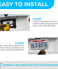 Installation guide for BMW Rear Bumper License Plate Bracket 2000 To 2026 with screws and wrench