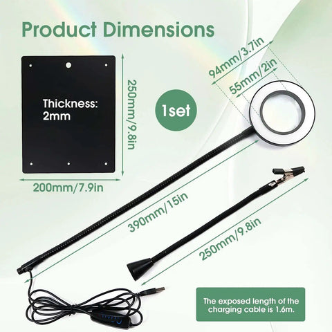 Dimensions of Pro Grade Helping Hands Soldering Station With Five X Magnifying Lamp and cable length for electronics repair.