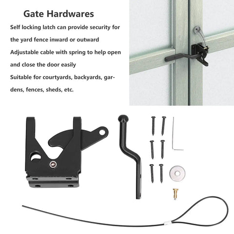 Heavy Gauge Iron Fence Lock With Self Locking Gate Latch And Adjustable Pull Cable Locks Dead Tight Backyard Security Gear components.