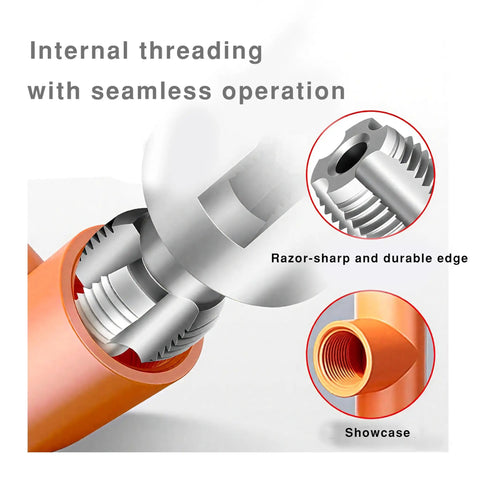 Internal threading detail of Gcoujrl Dual-Function Pipe Threading Tool Kit For PVC Pipes With Screw Extractor And Sealant Tape Electric Drill Compatible Essential Plumbing HVAC Gear For Tough DIY Projects 1/2 Plus 3/4 Inch.