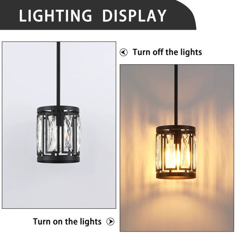 Crystal Mini Semi Flush Mount Ceiling Light With Convertible Pendant Chrome Drum Shade lighting display on and off
