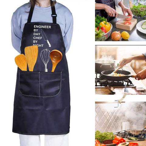 Funny Engineer Kitchen Apron Gift For Gearheads Engineer By Day Chef By Night Theme Apron waterproof with pockets and utensils
