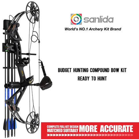 Dragon X7 Ready To Hunt Compound Bow Kit For Adults displayed with arrows and accessories, black color.