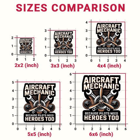 Size comparison of stickers from Plane Techs And Pilots Sticker Pack: We Fix What Your Pilot Breaks Funny Aviation Maintenance Decals