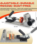 Pocket Hole Jig Kit With Vacuum Dust Collection, All Metal Pro Grade Build, dimensions and adjustable features shown.