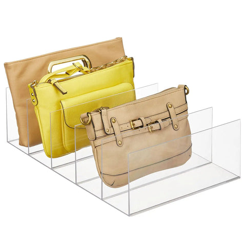 Divided Purse Organizer For Closets And Dressers, 5 Compartments To Neatly Stash Purses, Clutches, Wallets, And Accessories, Keeping Your Space Tidy And Your Morning Routine Quick, Lumiere Collection, Clear 2 Pack showcasing purses