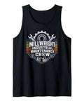 Vintage Industrial Maintenance Crew Mechanic Wrench Gear Tank Top For Plant Workers And Repair Techs With Bold Factory Emblem Design, Black Color.