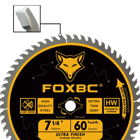Premium 7 1 4 Inch Circular Saw Blade With Sixty Teeth ATB Design For Ultra Smooth Wood Cuts showing blade details and 60 teeth arrangement.