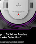 Front view of app enabled hardwired smart smoke and carbon monoxide detector with AA battery backup, voice alerts and interconnected alarm