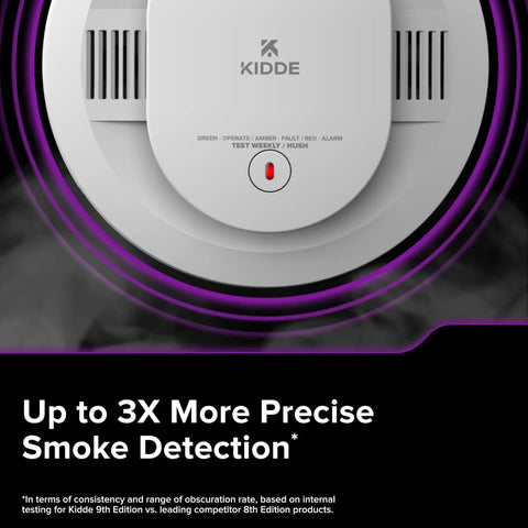 Front view of app enabled hardwired smart smoke and carbon monoxide detector with AA battery backup, voice alerts and interconnected alarm