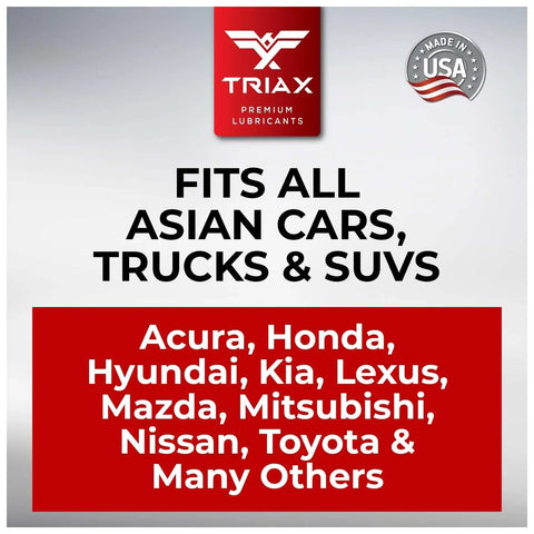 Label showing compatibility of Triax PSF for All Asian Cars, Trucks, SUVs including Honda, Toyota, Lexus, Acura, Nissan.