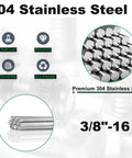 Two 3/8-16 in fully threaded stainless steel rods, 12 in length, 304 stainless, UNC right-hand threads