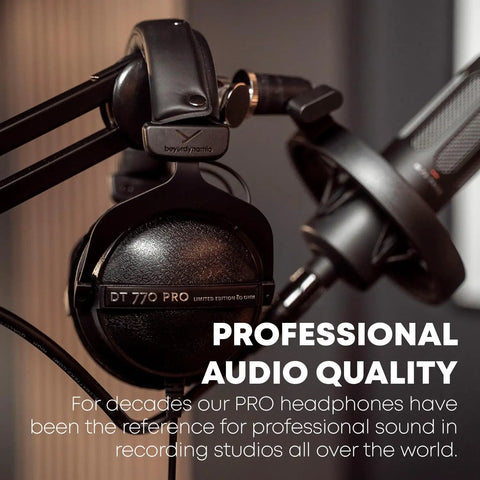 DT 770 PRO 80 Ohm Closed Back Over Ear Studio Headphones With 3M Straight Cable And Limited Edition Black Velour Ear Pads