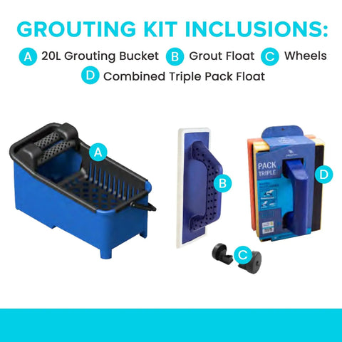 Grouting Bucket Kit With Sponge Floats And Wheels For Tile Work And Grout Cleaning, 20L Bucket, Triple Pack Pro Sponges, Grout Float