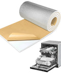 Dishwasher Noise Knockout Insulation Pad 13 X 79 Inch Self Stick Pef Foam Sheet with aluminum coating and a dishwasher.