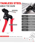 Heavy Duty Metal Zip Tie Gun Set With 150 Pieces Stainless Steel Zip Ties For Fastening And Cutting Ties, Ideal For Chain Link Fence Parts, Wire Fence Rolls, Exhaust Wrap, Poultry Fence Projects