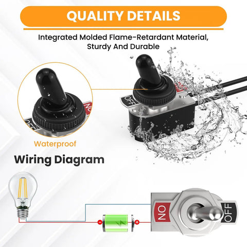 4 Pack Beefy Heavy Duty SPST Toggle Switch Kit With 5.1 Inch Cable, 6A At 125V And 3A At 250V, Metal Body Latching On Off Toggle With Waterproof Boot Cap