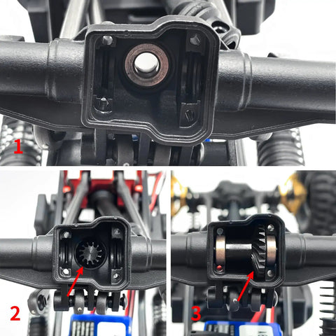 Close-up view of Overdrive Helical Differential Gear Set For Traxxas TRX4M 1 To 18 RC Crawler showing internal gears.