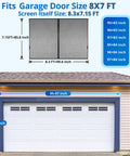 Garage with Magnetic Garage Screen for 1 Car 8x7 Ft with Retractable Fiberglass Mesh displayed in scale and sizing guide.
