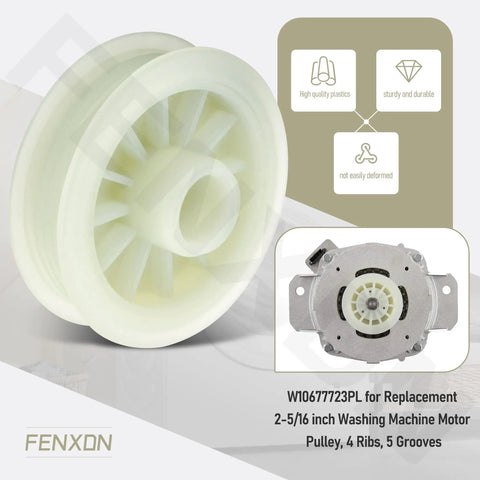 No Sweat Replacement Washing Machine Motor Pulley For Whirlpool Models 2 5/16 Inch Diameter Featuring 4 Solid Ribs And 5 Smooth Grooves.