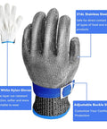 Cut Resistant Chainmail Gloves With Stainless Steel Mesh, Ambidextrous Steel Glove And Nylon Liner Glove, Adjustable Wrist Buckle