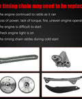 Image showing components of Hyundai Elantra 1.8L Timing Chain Kit With VVT Sprocket Tensioner And Cam Phaser For 2011-2014 Elantra And 2012-2013 Kia Soul 2.0L L4 Engine Replacement Timing Kit, including timing chain, sprockets, and tensioner.
