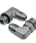 Two chrome hydraulic elbow adapters, 1/2 in JIC 37° male to #8 SAE/ORB male