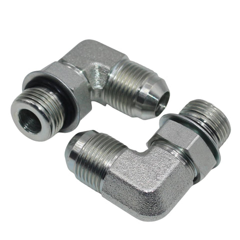 Two chrome hydraulic elbow adapters, 1/2 in JIC 37° male to #8 SAE/ORB male
