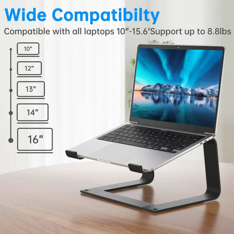 Built To Last Durable Metal Laptop Stand for Desk 10 to 16 Inch Laptops Portable Riser with Adjustable Height Black