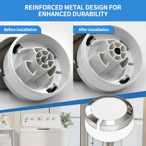 Direct Fit Dryer Timer Control Knob Replacement Compatible With GE General Electric Dryers, chrome design before and after install