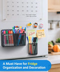 Magnetic Pen Holder With Heavy Duty Magnets Metal Pen Cup And Marker Storage Organizer on fridge with pens and notes
