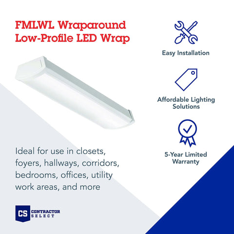 Two Foot LED Wraparound Ceiling Light Fixture That Really Pops Low Profile Flush Mount 4000K Cool White 120V 24 Inch Ultra Bright Daylight Vibe For Office Closet Garage And More shown in advertising material with features