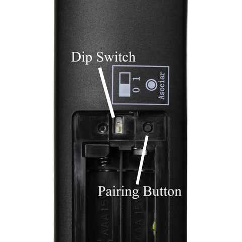 Back of Ceiling Fan Remote Control TR198A with visible dip switch and pairing button, part of UC7225T CHQ7225T setup.