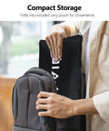 Person storing Waterproof Car Seat Travel Bag With Straps Wearable Design Padded Large-Capacity Check Bag into a backpack