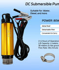 DC 12V 80W Submersible Water Pump For Diesel Oil And Fuel Transfer 30L Per Minute Flow 30 Meter Lift shown with cables
