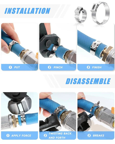 All In One 120 Piece Hose Clamp Kit With 304 Stainless Steel Single Ear Clamps installation and disassembly steps image