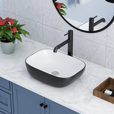 Round Vessel Sink 16x16 Inches For Bathroom Above-Counter Ceramic Basin, Dope Modern Black Or White Vessel Sink