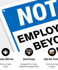 Employees Only Beyond This Point Sign Made From Rust Free Aluminum For Indoor Outdoor Use Tough As Nails Weather Resistant Workplace Safety Signage For Offices Shops Warehouses And Facilities blue aluminum sign close-up