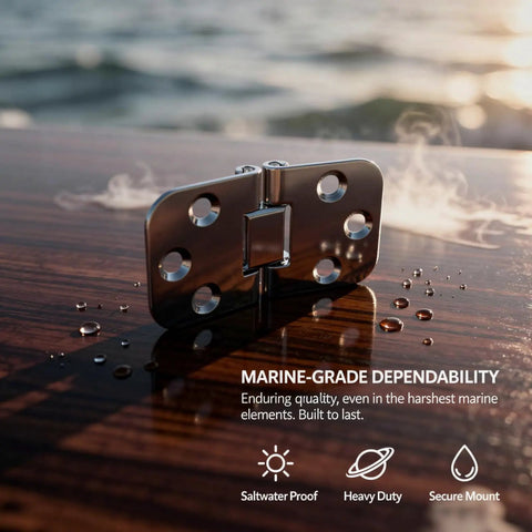 Set Of 4 316 Stainless Steel Folding Table Hinges For Marine Use With 180 Degree Precision Integrated Butt Hinge on wood surface