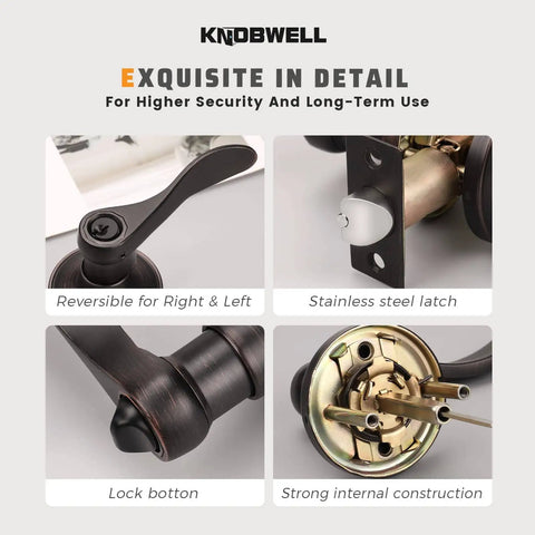 10 Pack Exterior Door Handle Lockset With Keyed Alike And Combo Keys In Oil Rubbed Bronze Vintage Bronze Exterior Door Lever Front Doorknob For No Fuss DIY Installation And Secure Front Entry, showcasing reversible design and details
